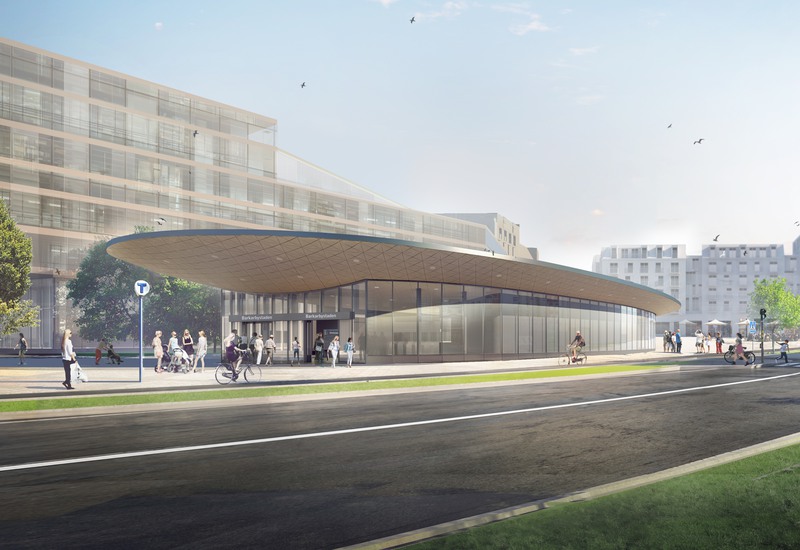 Den västra uppgången till station Barkarbystaden.
