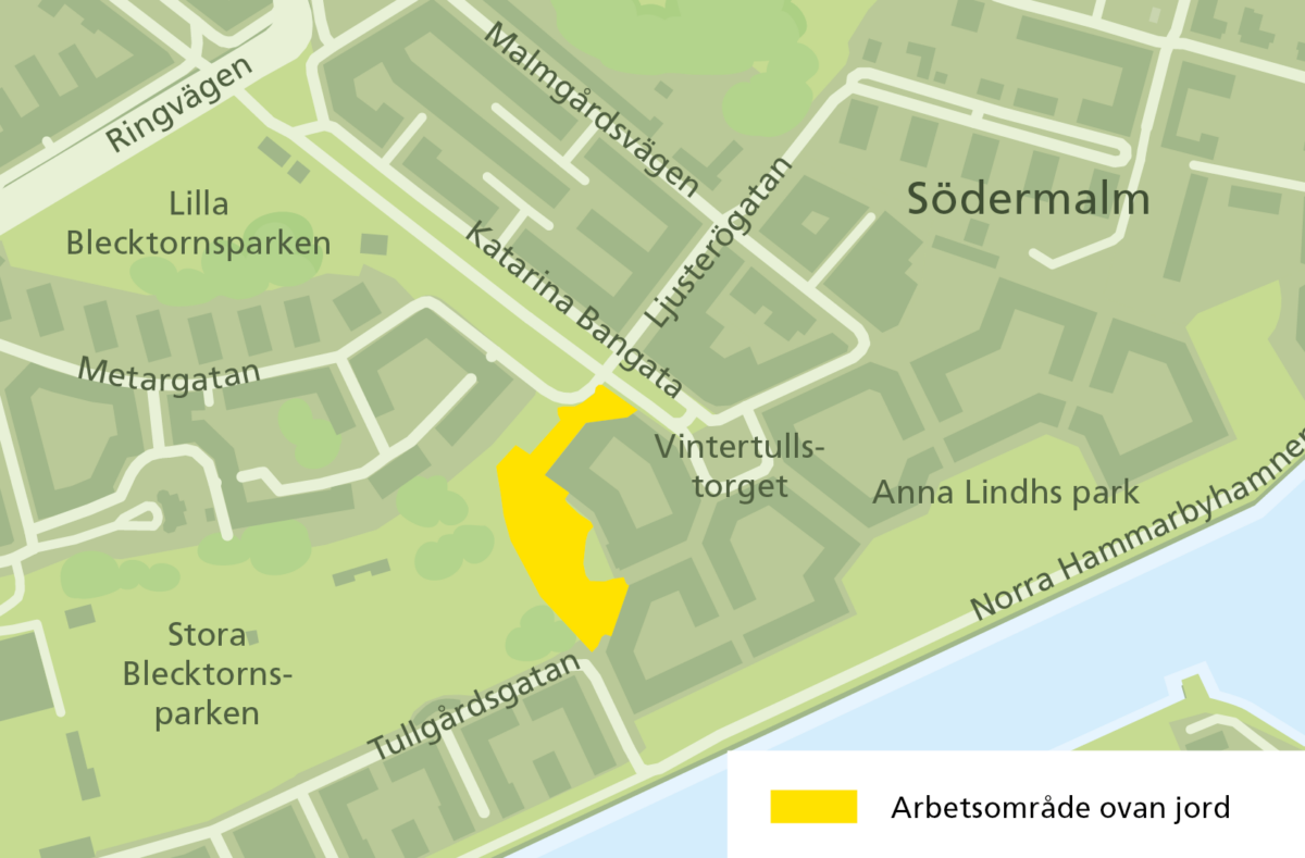 Bilden visar arbetsområdet i Stora Blecktornsparken