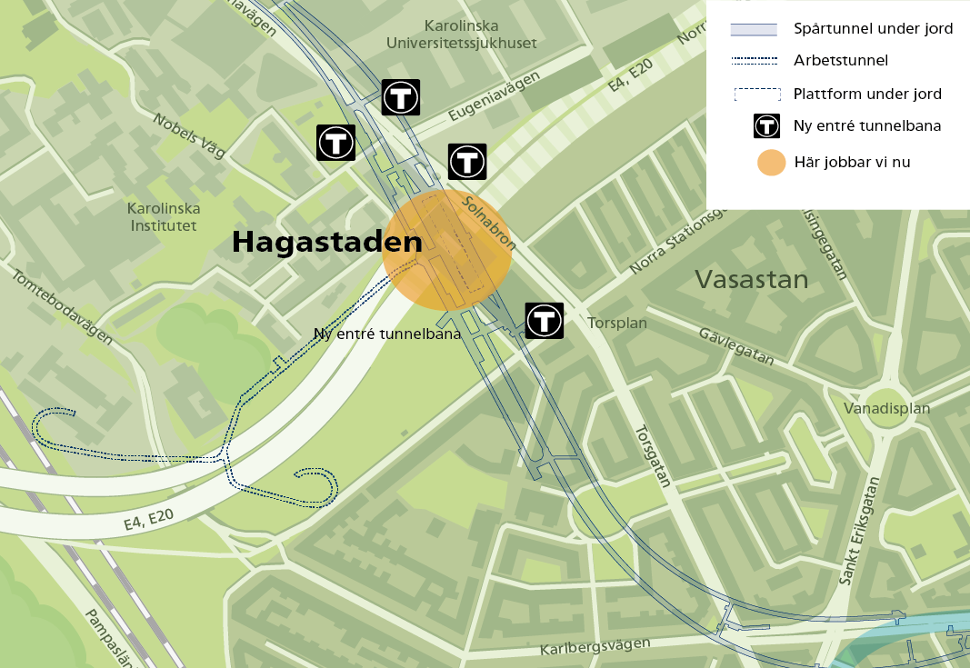 Bilden visar var vi börjar borra och spränga under jord.