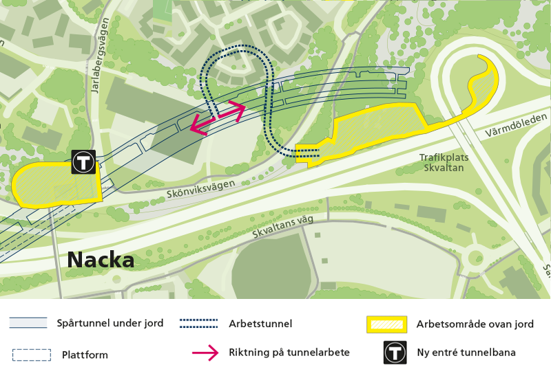 Karta som visar i vilken riktning vi spränger från Skvaltan