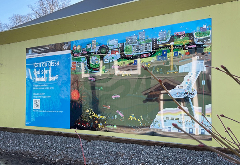 Illustrationen på byggplanket i Sundstabacken.