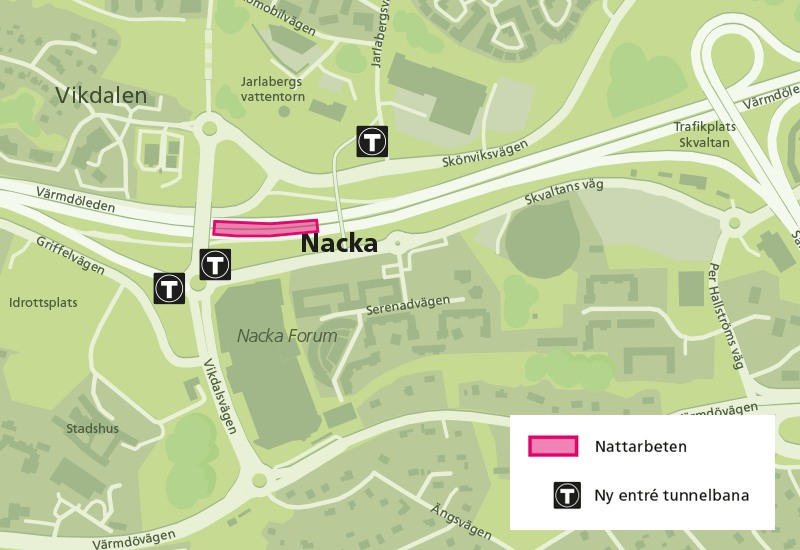 Karta som visar var vi jobbar natt på väg 222 i maj-juni 2022