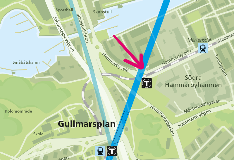 Karta över Mårtensdal med pil som pekar på borrkarmmern.