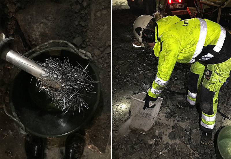 Specifika krav måste uppfyllas när sprutbetong blandad med stålfiber används.