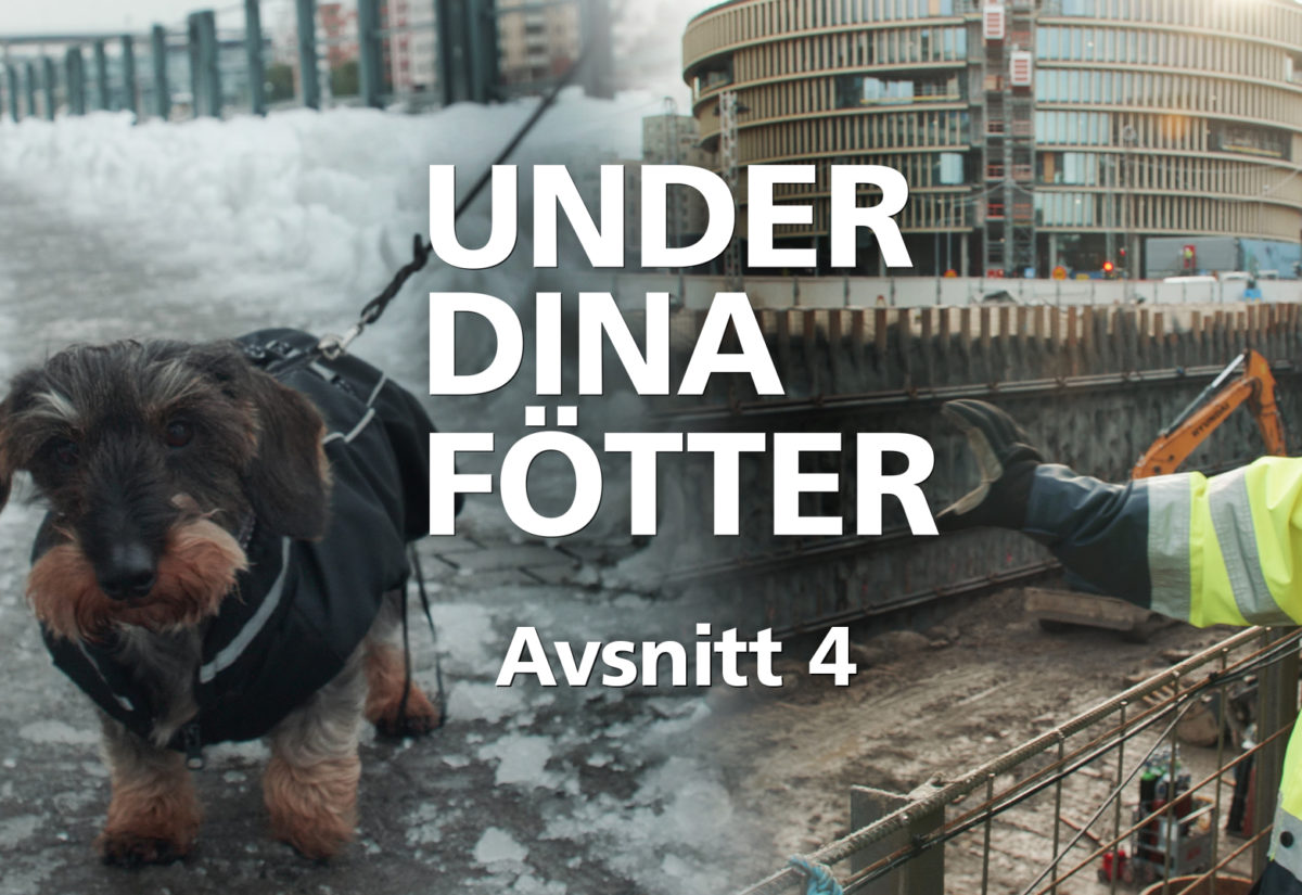 Kollage: En bild på en hund och ett arbetsområde, samt texten Under dina fötter avsnitt 4.