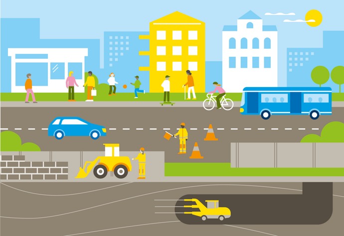 Illustration över byggtiden för tunnelbanan