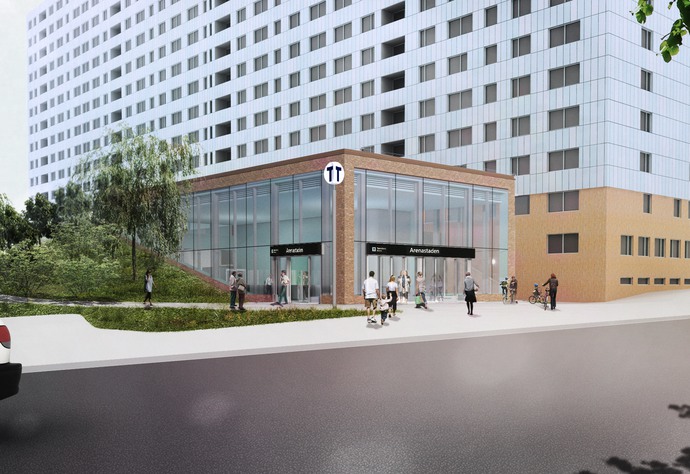 Station Arenastaden får två entréer. En vid Dalvägen och en vid Hagalundsgatan. 