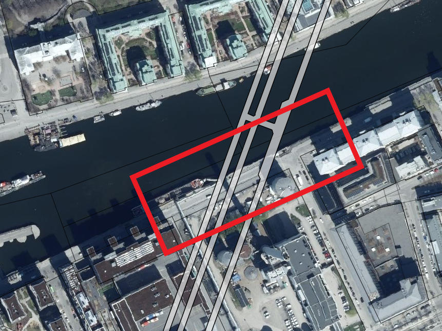 Karta över Hammarby kanal där borrning ska ske.