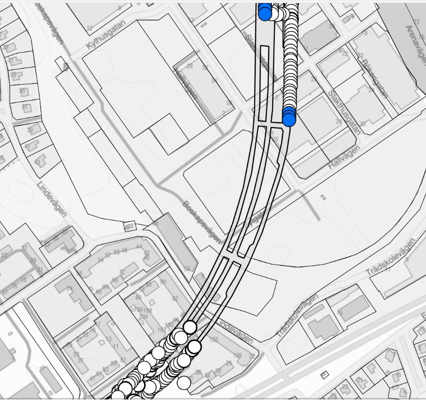 Bilden visar en kartbild över Slakthusområdet och Sockenplan och hur mycket av tunnlarna som har sprängts ut.