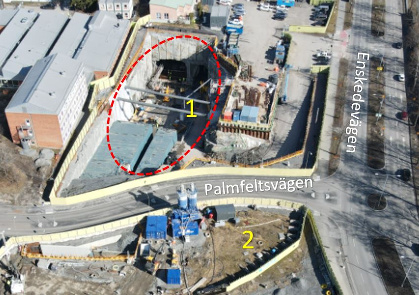 Arbetsområde med berg- och betongtunnlar