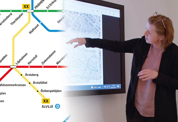 Kollage med tunnelbanekartan och Kajsa Nilsson.