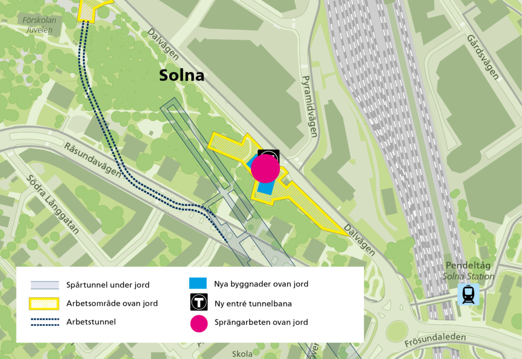 Kartan visar var sprängarbetet kommer att ske.