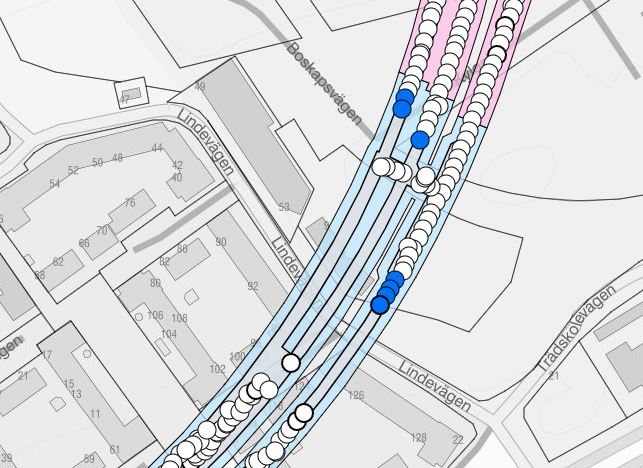 Bilden visar hur långt tunnelsprängningarna har kommit mellan Slakthusområdet och Sockenplan. De är nu nära Lindevägen.